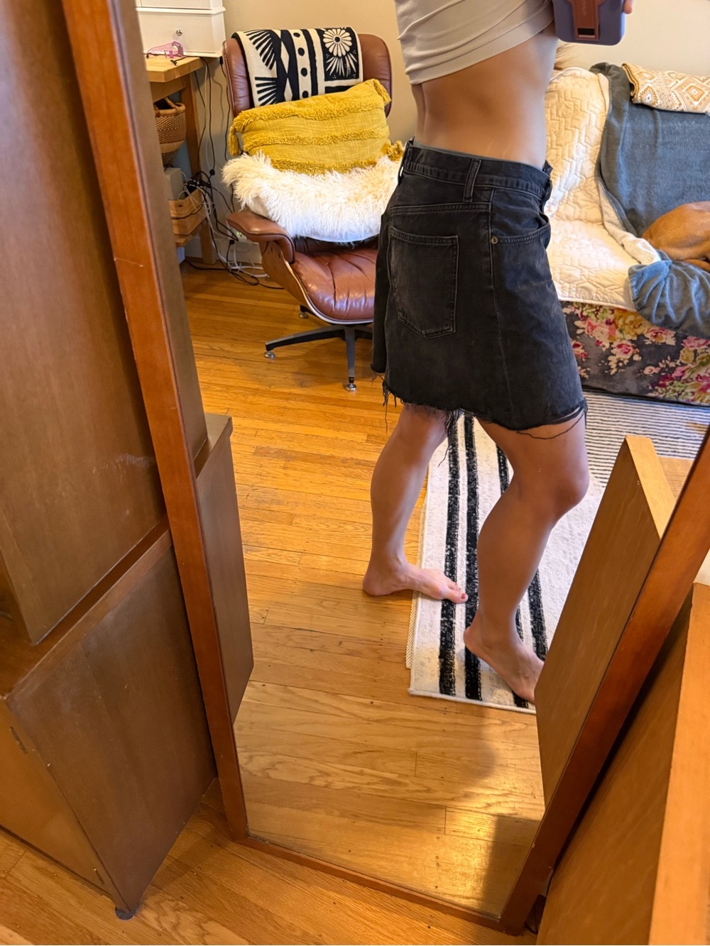 Agolde Black Washed Denim Mini Skirt